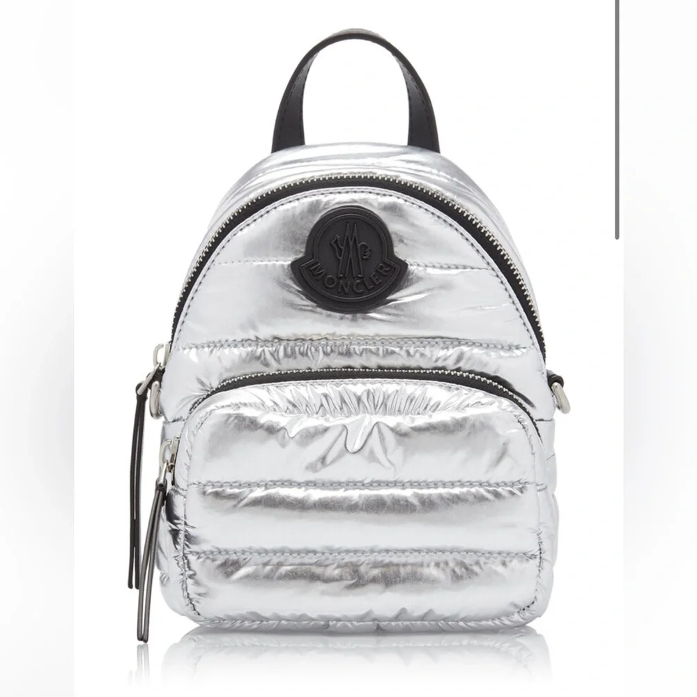 Moncler Silver Metallic Mini Puffer Backpack - Picture 1 of 10